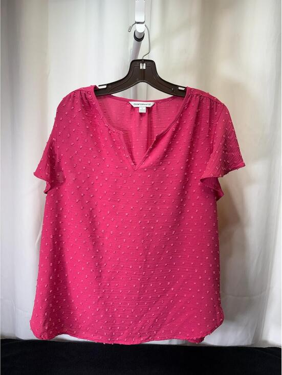 Counterparts Tops - Counterparts Pink Short Sleeve Sheer Dotted Blouse Size L 2445